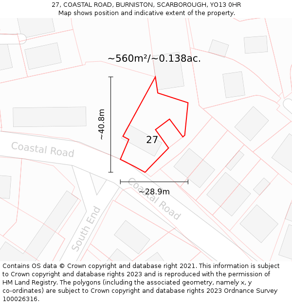 27, COASTAL ROAD, BURNISTON, SCARBOROUGH, YO13 0HR: Plot and title map