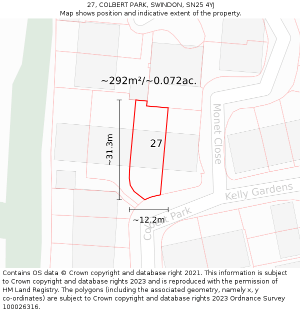 27, COLBERT PARK, SWINDON, SN25 4YJ: Plot and title map