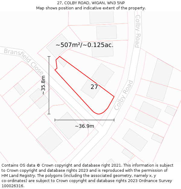 27, COLBY ROAD, WIGAN, WN3 5NP: Plot and title map