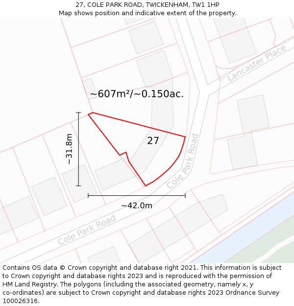 27, COLE PARK ROAD, TWICKENHAM, TW1 1HP: Plot and title map