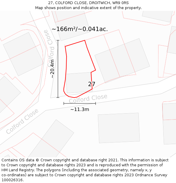 27, COLFORD CLOSE, DROITWICH, WR9 0RS: Plot and title map