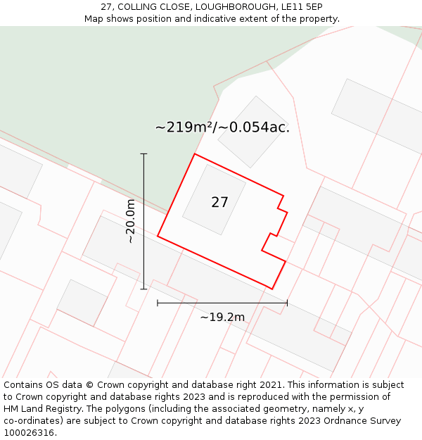 27, COLLING CLOSE, LOUGHBOROUGH, LE11 5EP: Plot and title map