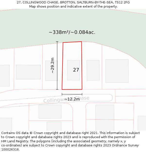 27, COLLINGWOOD CHASE, BROTTON, SALTBURN-BY-THE-SEA, TS12 2FG: Plot and title map