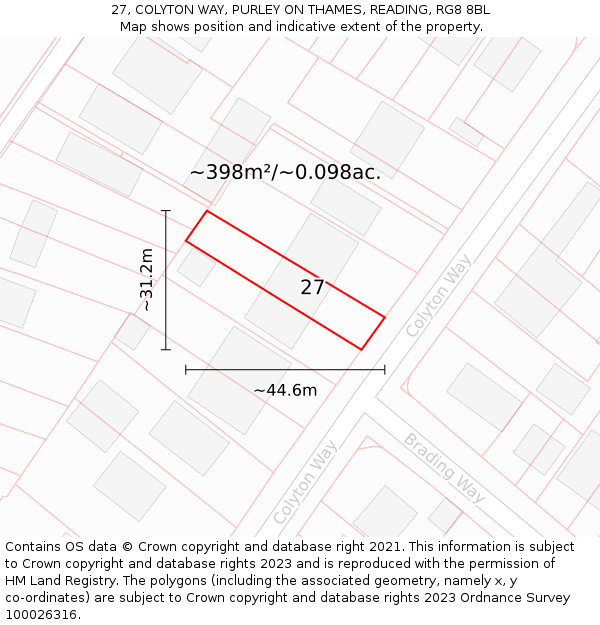 27, COLYTON WAY, PURLEY ON THAMES, READING, RG8 8BL: Plot and title map