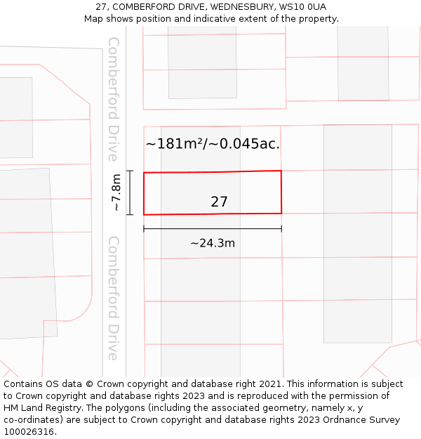 27, COMBERFORD DRIVE, WEDNESBURY, WS10 0UA: Plot and title map
