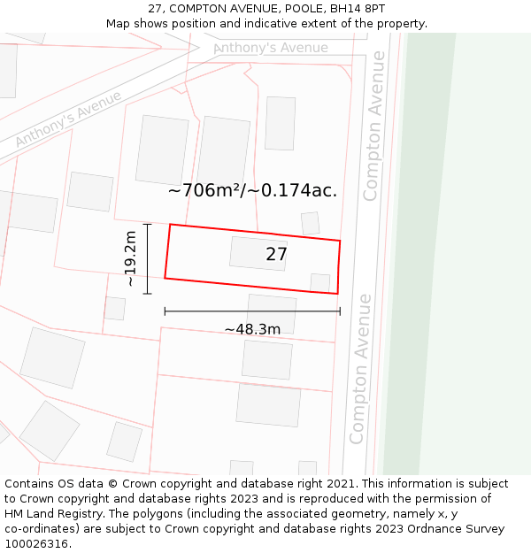 27, COMPTON AVENUE, POOLE, BH14 8PT: Plot and title map