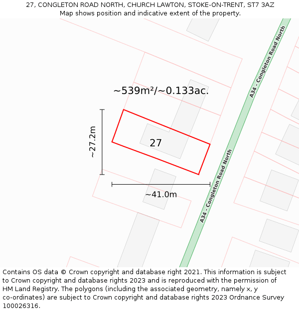 27, CONGLETON ROAD NORTH, CHURCH LAWTON, STOKE-ON-TRENT, ST7 3AZ: Plot and title map