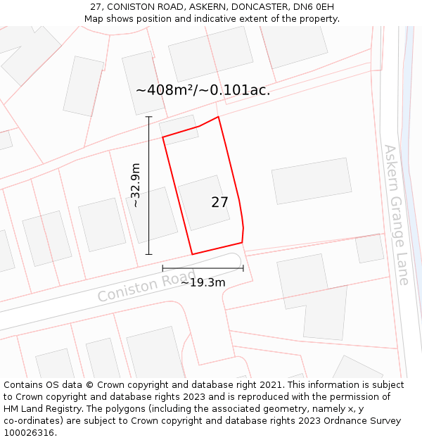 27, CONISTON ROAD, ASKERN, DONCASTER, DN6 0EH: Plot and title map