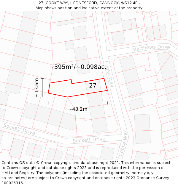 27, COOKE WAY, HEDNESFORD, CANNOCK, WS12 4FU: Plot and title map