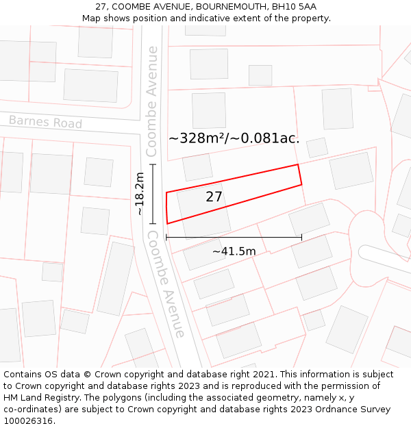 27, COOMBE AVENUE, BOURNEMOUTH, BH10 5AA: Plot and title map