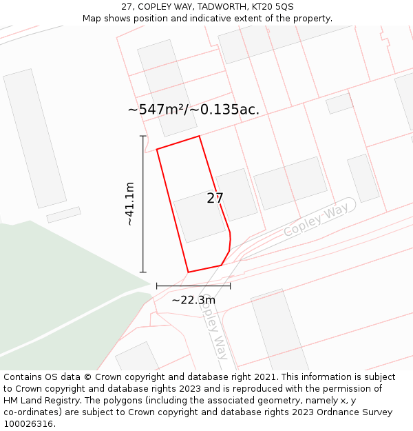 27, COPLEY WAY, TADWORTH, KT20 5QS: Plot and title map