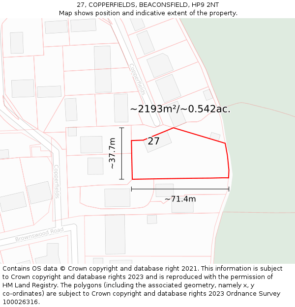 27, COPPERFIELDS, BEACONSFIELD, HP9 2NT: Plot and title map