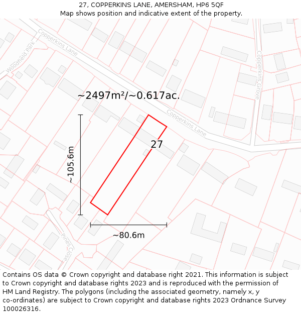 27, COPPERKINS LANE, AMERSHAM, HP6 5QF: Plot and title map