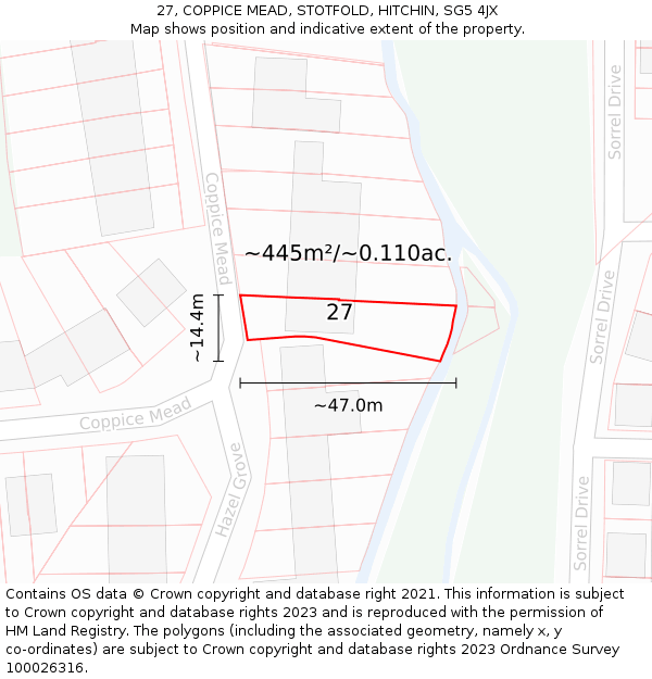 27, COPPICE MEAD, STOTFOLD, HITCHIN, SG5 4JX: Plot and title map