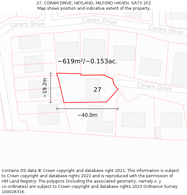 27, CORAM DRIVE, NEYLAND, MILFORD HAVEN, SA73 1PZ: Plot and title map