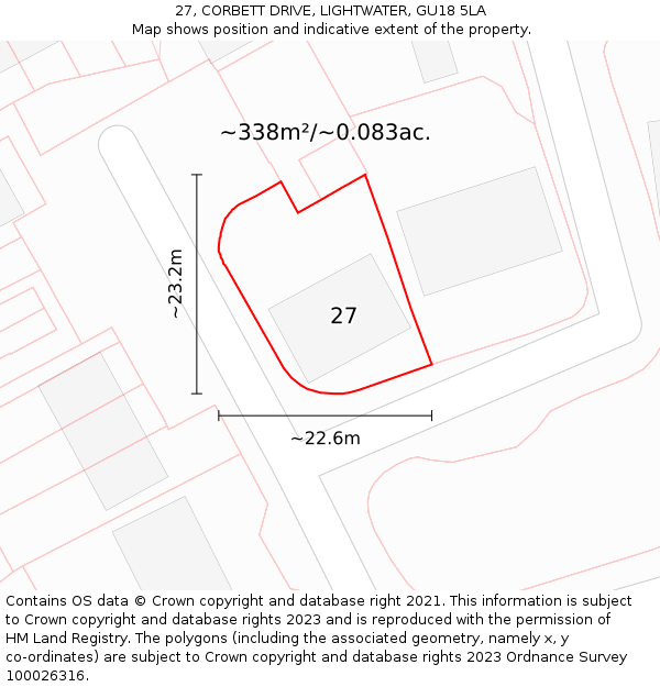 27, CORBETT DRIVE, LIGHTWATER, GU18 5LA: Plot and title map