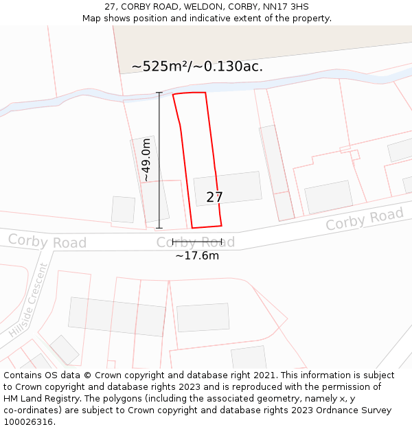 27, CORBY ROAD, WELDON, CORBY, NN17 3HS: Plot and title map