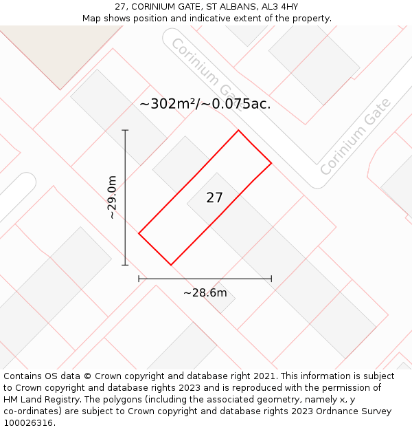 27, CORINIUM GATE, ST ALBANS, AL3 4HY: Plot and title map