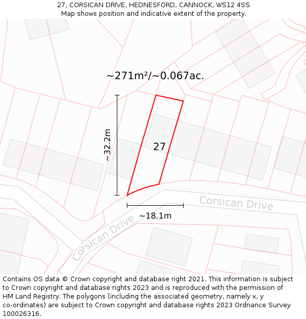 27, CORSICAN DRIVE, HEDNESFORD, CANNOCK, WS12 4SS: Plot and title map