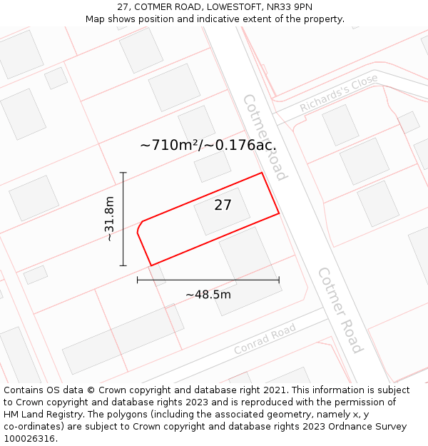 27, COTMER ROAD, LOWESTOFT, NR33 9PN: Plot and title map