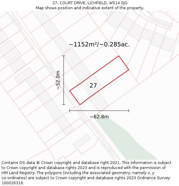 27, COURT DRIVE, LICHFIELD, WS14 0JG: Plot and title map