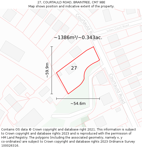 27, COURTAULD ROAD, BRAINTREE, CM7 9BE: Plot and title map