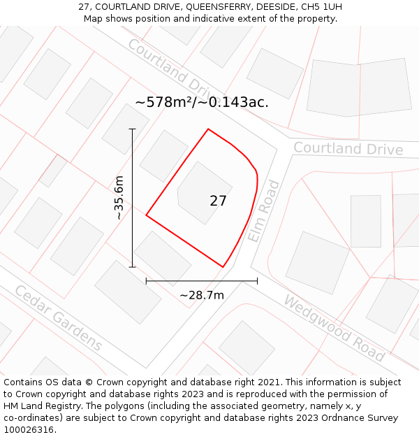 27, COURTLAND DRIVE, QUEENSFERRY, DEESIDE, CH5 1UH: Plot and title map