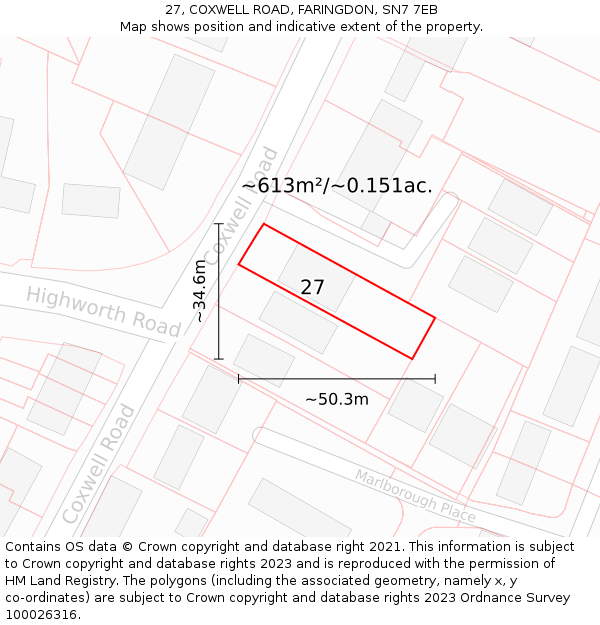 27, COXWELL ROAD, FARINGDON, SN7 7EB: Plot and title map