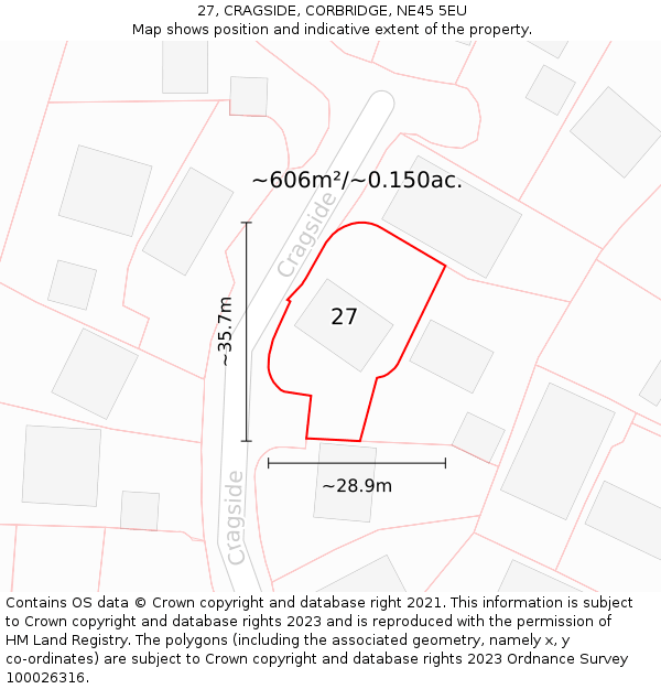 27, CRAGSIDE, CORBRIDGE, NE45 5EU: Plot and title map