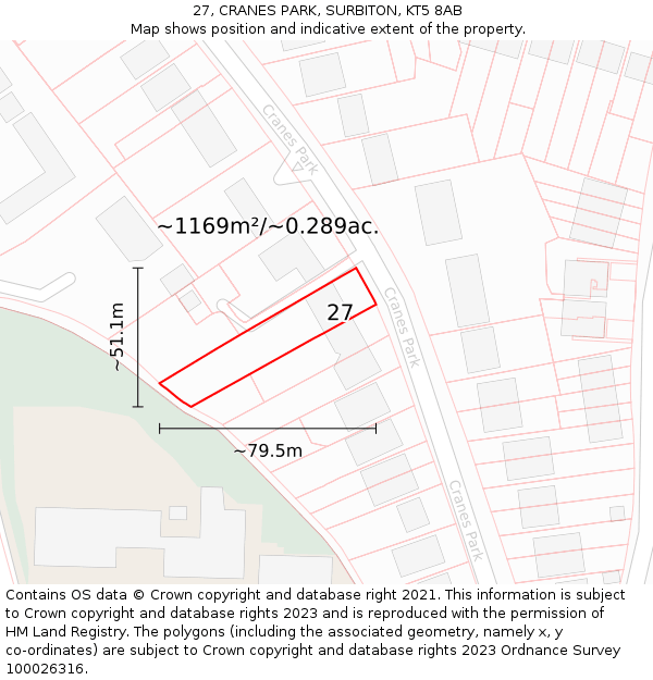 27, CRANES PARK, SURBITON, KT5 8AB: Plot and title map