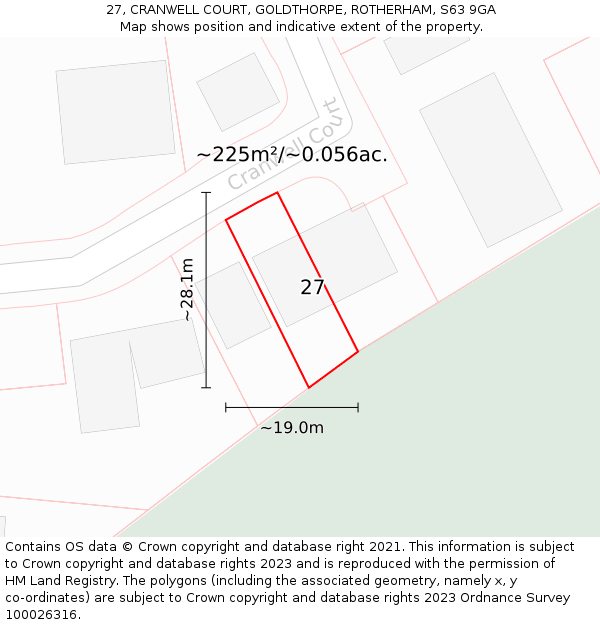 27, CRANWELL COURT, GOLDTHORPE, ROTHERHAM, S63 9GA: Plot and title map