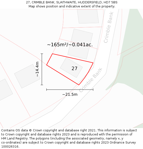 27, CRIMBLE BANK, SLAITHWAITE, HUDDERSFIELD, HD7 5BS: Plot and title map