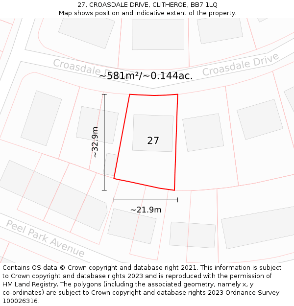 27, CROASDALE DRIVE, CLITHEROE, BB7 1LQ: Plot and title map