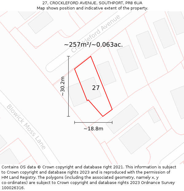 27, CROCKLEFORD AVENUE, SOUTHPORT, PR8 6UA: Plot and title map