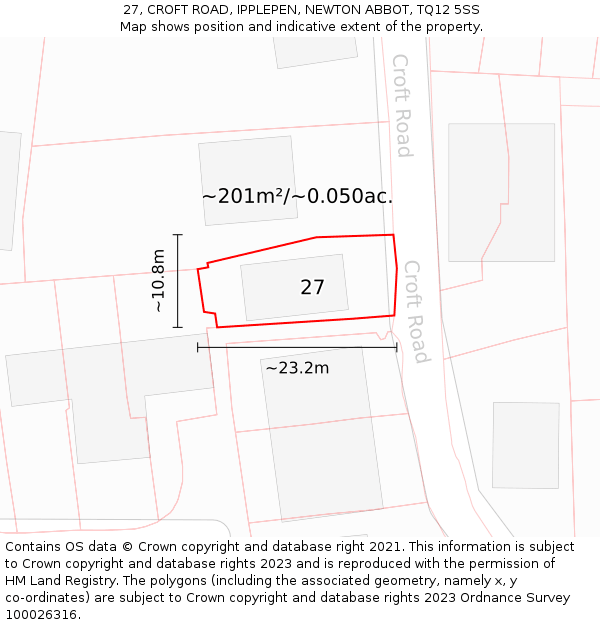 27, CROFT ROAD, IPPLEPEN, NEWTON ABBOT, TQ12 5SS: Plot and title map