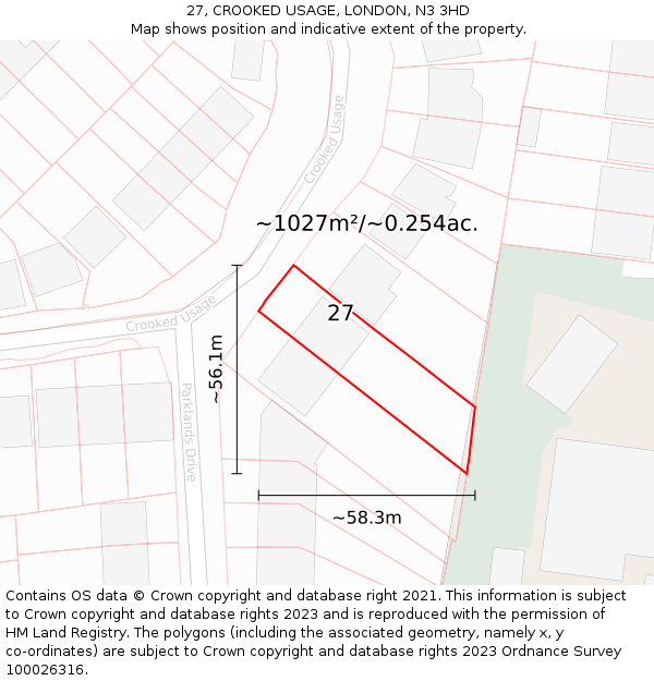 27, CROOKED USAGE, LONDON, N3 3HD: Plot and title map