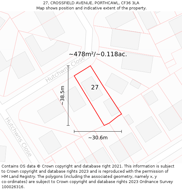 27, CROSSFIELD AVENUE, PORTHCAWL, CF36 3LA: Plot and title map