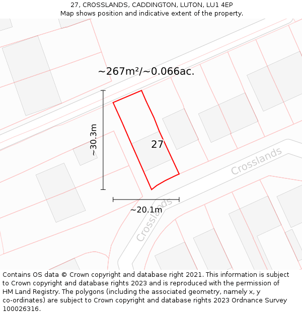 27, CROSSLANDS, CADDINGTON, LUTON, LU1 4EP: Plot and title map