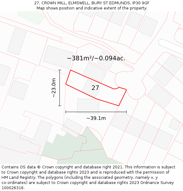 27, CROWN MILL, ELMSWELL, BURY ST EDMUNDS, IP30 9GF: Plot and title map