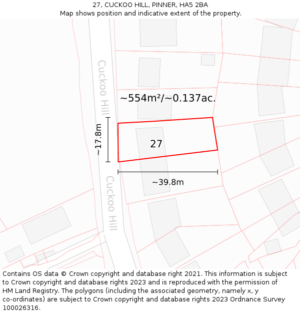 27, CUCKOO HILL, PINNER, HA5 2BA: Plot and title map