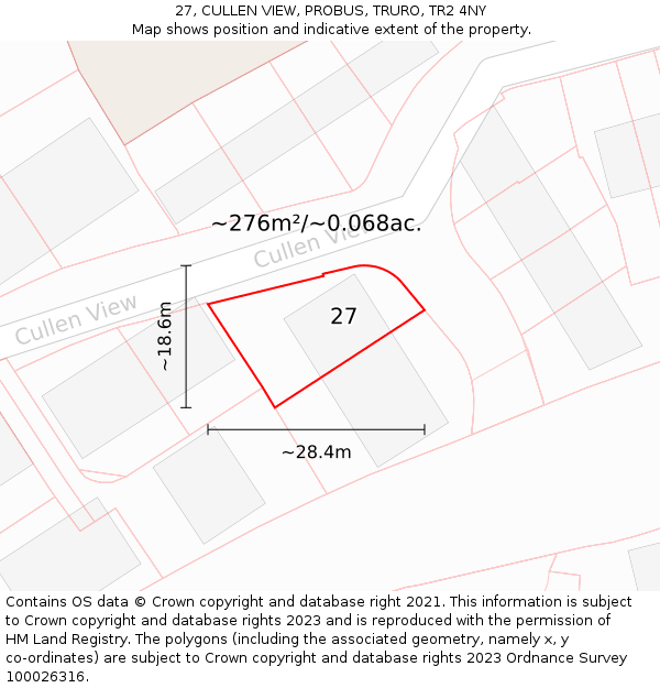 27, CULLEN VIEW, PROBUS, TRURO, TR2 4NY: Plot and title map