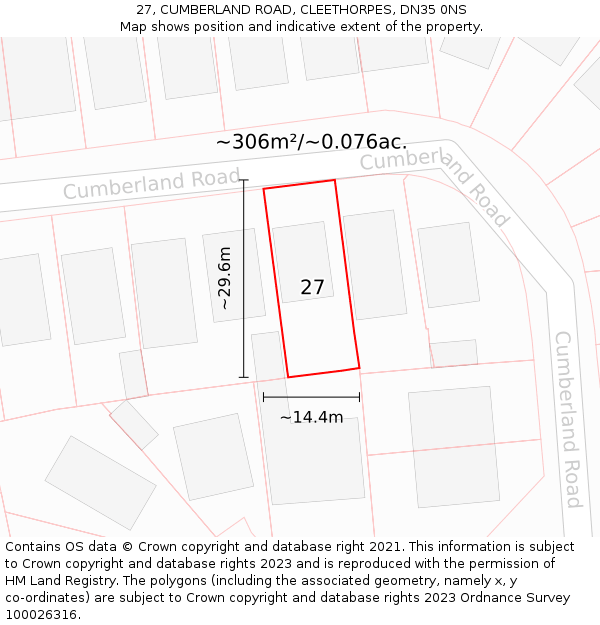 27, CUMBERLAND ROAD, CLEETHORPES, DN35 0NS: Plot and title map