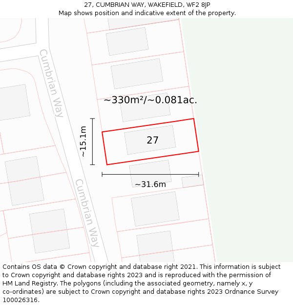 27, CUMBRIAN WAY, WAKEFIELD, WF2 8JP: Plot and title map