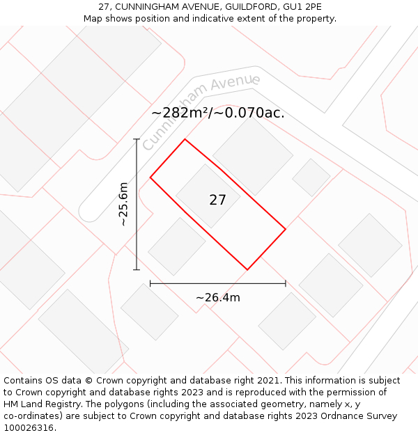 27, CUNNINGHAM AVENUE, GUILDFORD, GU1 2PE: Plot and title map