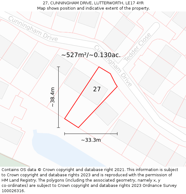 27, CUNNINGHAM DRIVE, LUTTERWORTH, LE17 4YR: Plot and title map