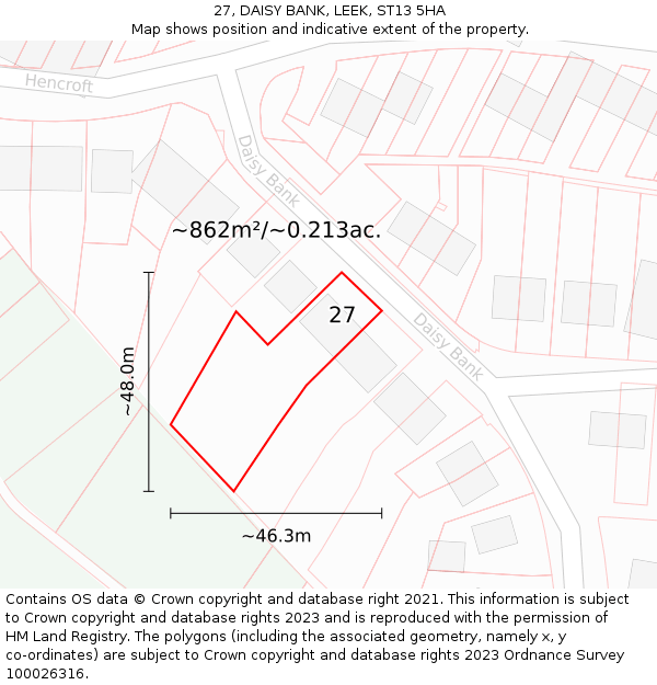 27, DAISY BANK, LEEK, ST13 5HA: Plot and title map