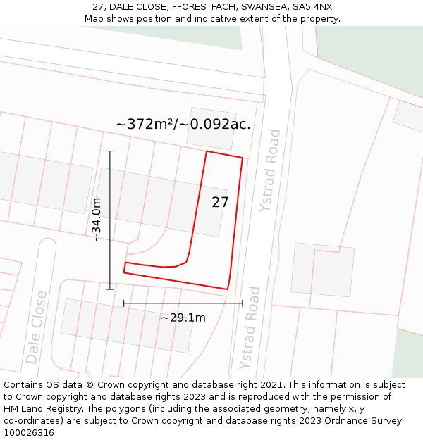 27, DALE CLOSE, FFORESTFACH, SWANSEA, SA5 4NX: Plot and title map