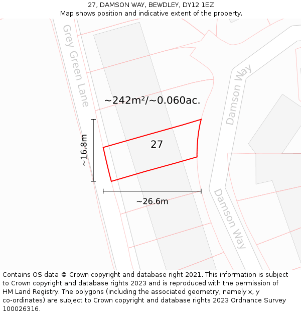 27, DAMSON WAY, BEWDLEY, DY12 1EZ: Plot and title map