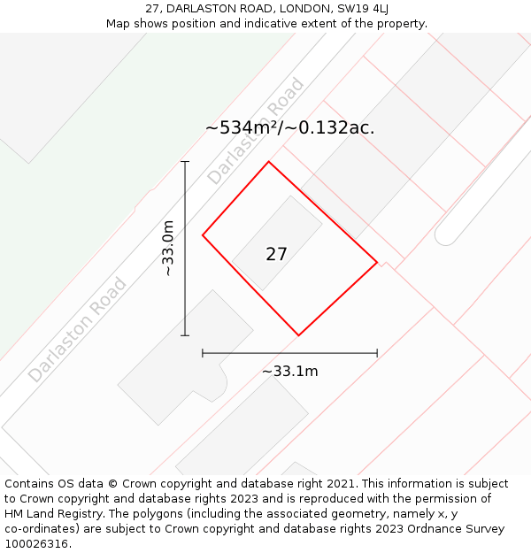 27, DARLASTON ROAD, LONDON, SW19 4LJ: Plot and title map