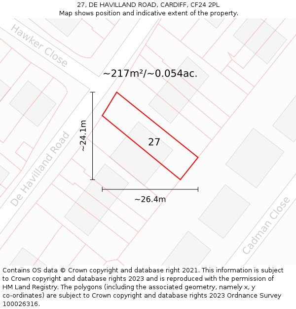 27, DE HAVILLAND ROAD, CARDIFF, CF24 2PL: Plot and title map